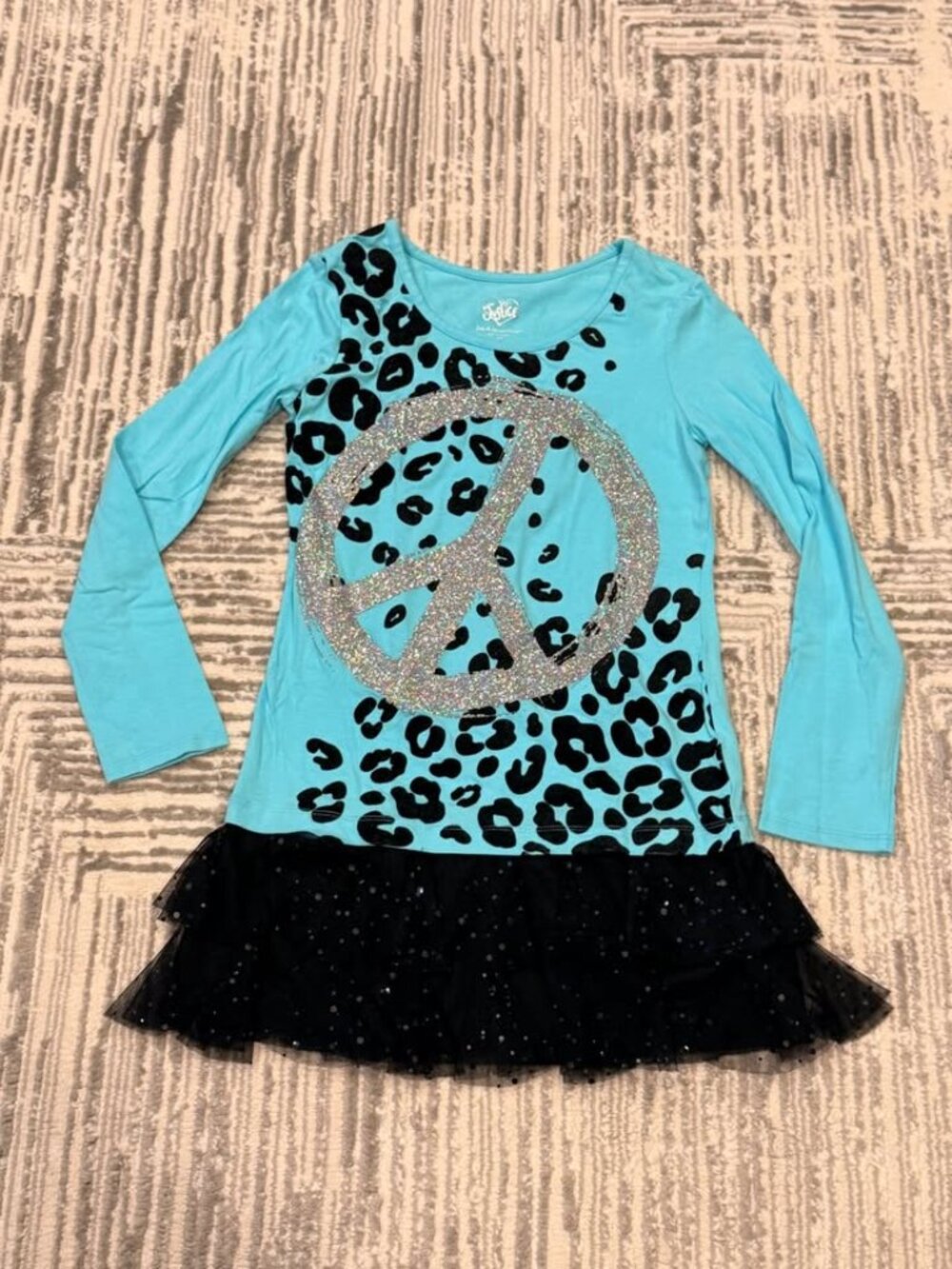 Justice girls size 12 blue/black leopard print peace dress Retails $38